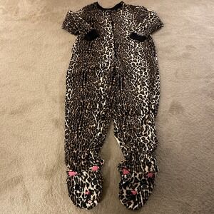 Nick & Nora Leopard Zip Up  Adult Medium One Piece Fleece Cat Footie Pajamas